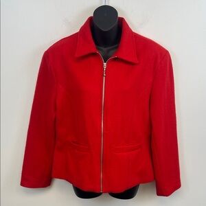 Argee Women’s Red Wool Blend Zip up Blazer Size L 14/16